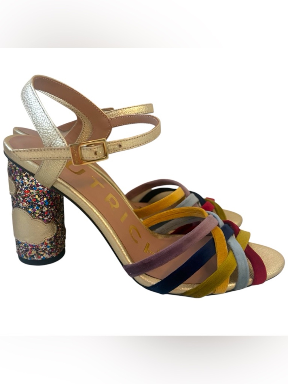 Butrich Sunshine Velvet Strap Rainbow Block Heel Sandals Shoes 39 Maximalist 8.5